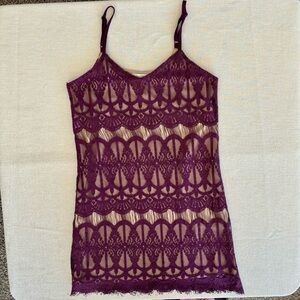 Love, Fire Plum Purple lace overlay mini dress. Size M